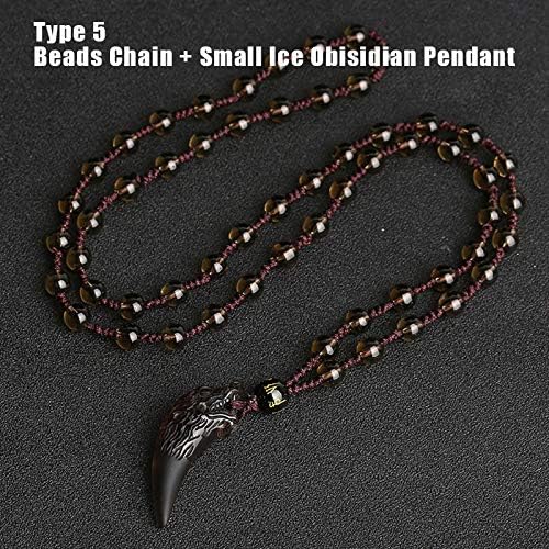 Natural Stone Black and Ice Obsidian Pendant Necklace Wolf Tooth Amulets and Talismans Couple Necklace for Women and Men (5)
