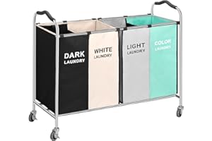 YUELAN 320L Laundry Basket Sorter, 4 Section Laundry Hamper Bag Closet Storage Organizer for Dirty Clothes in Laundry Room Bedroom Storage Organization (4-Section GREEN)