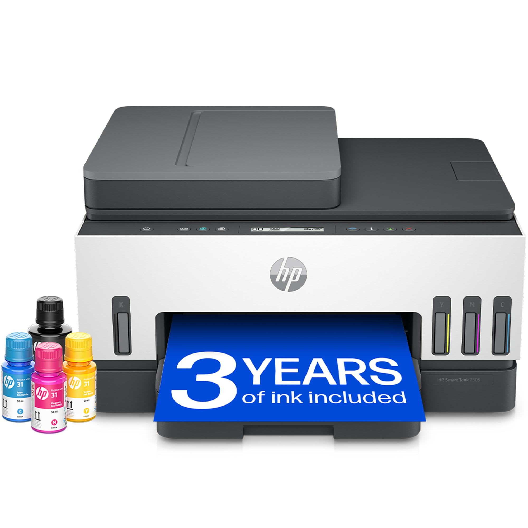 HP Smart Tank 7305 All in One Printer | Perfect for Home | Colour | Wireless | Print, Scan, Copy | Includes up to 3 Years of Ink | Refillable | Document Feeder | 2-Sided Printing | Easy Setup