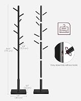VASAGLE Coat Rack 8 Hooks Solid Rubberwood Free Standing Ink Black RCR010B01 view 7