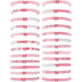 Liliaafar 24 Pcs Pink Bow Friendship Bracelets Coquette Preppy Adjustable Clay Bead Bracelets Bulk Pink Bow Gifts for Coquette Birthday Friendship Graduation Party Women Preppy Stuff
