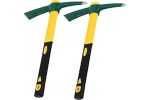 MAHIONG 2 PCS 15 Inch Pick Mattock Hoe, Weeding Pick Axe with Fiberglass Long Handle Garden Tool for Digging, Gardening, Camping, Prospecting, Construction Work