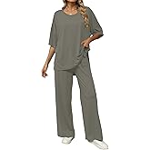 KevaMolly 2 Piece Lounge Set for Women Postpartum Oversized Tops and Wide Leg Pants Soft Comfy Pajamas Set 2 Piece Outfits