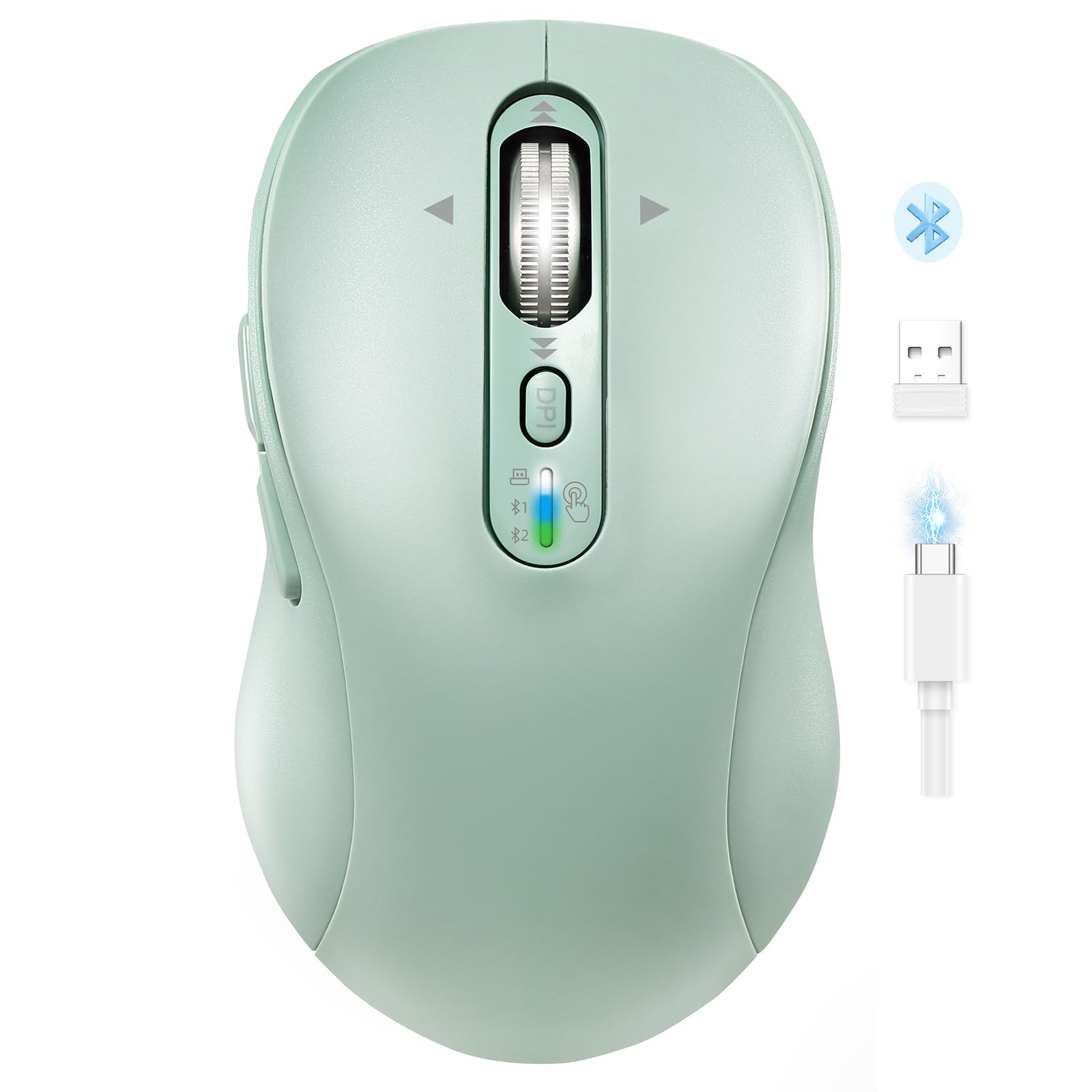 Photo 1 of Wireless Bluetooth Mouse for Laptop,USB+BT×2,Quiet Ergo Computer Mouses,Metal 4-Way Super Scrolling,± 3200 DPI,Rechargeable,10 Button,Plug&Play,Multi Device Cordless Mice for iPad,Tablet,Mac,PC(Green)