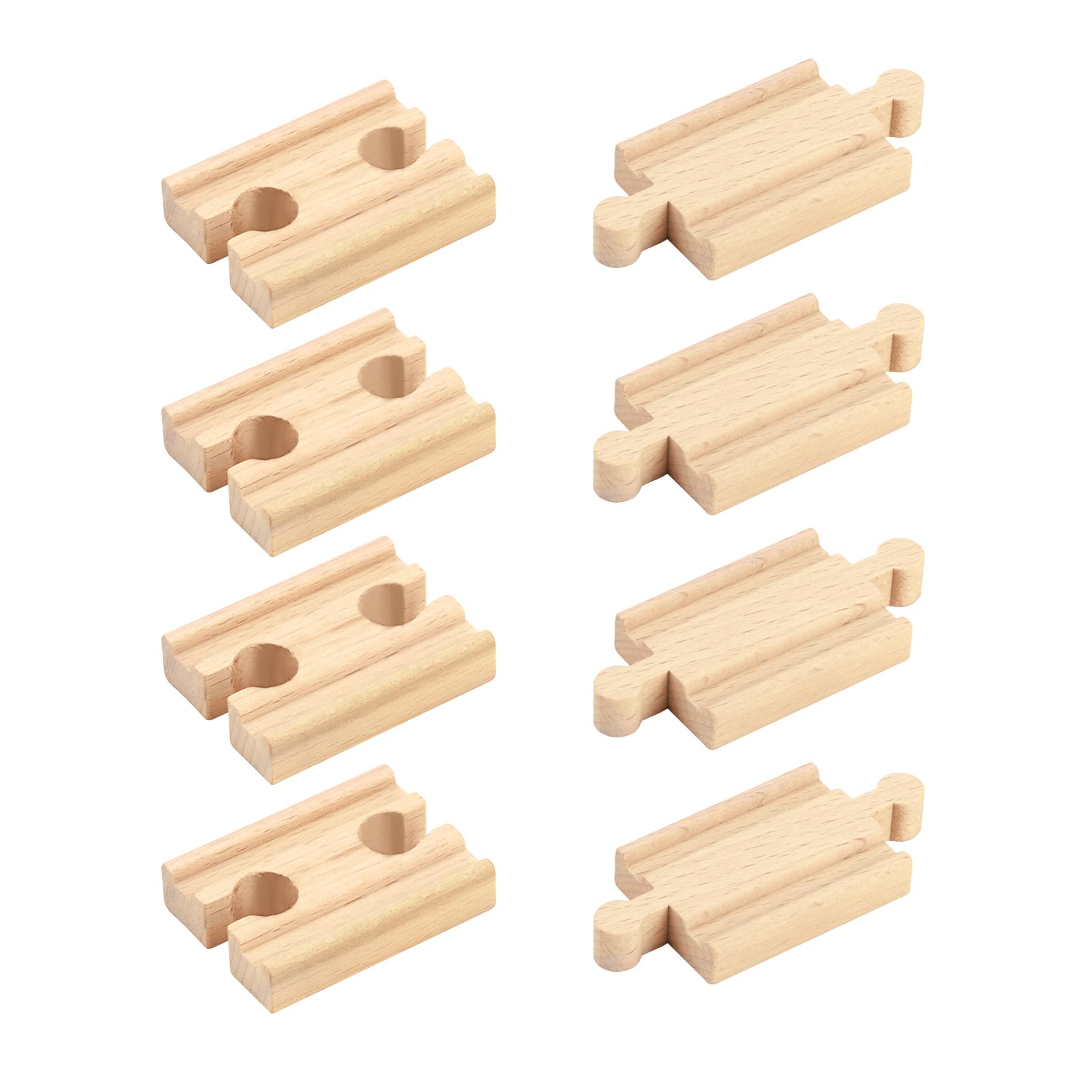 8pcs Wooden Train Track Accessories Railway Trains Tracks Connectors Adapters Sets Male-Male Female-Female Expansion Packs Wood Train Railroad Toy for Toddlers Kids Boys Girls