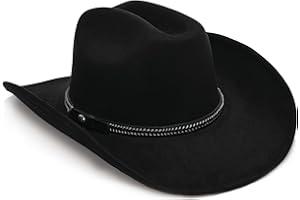 YOUBADU Faux Suede Felt Western Cowboy Hat for Women or Men, Wide Brim, Rivet Strap