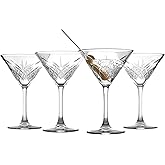 Biandeco Martini Glasses Set of 4, Exclusive Crystal Cut Margarita Glasses with Stem, Champagne Coupe Glasses, Crystal Design, 7.7 oz