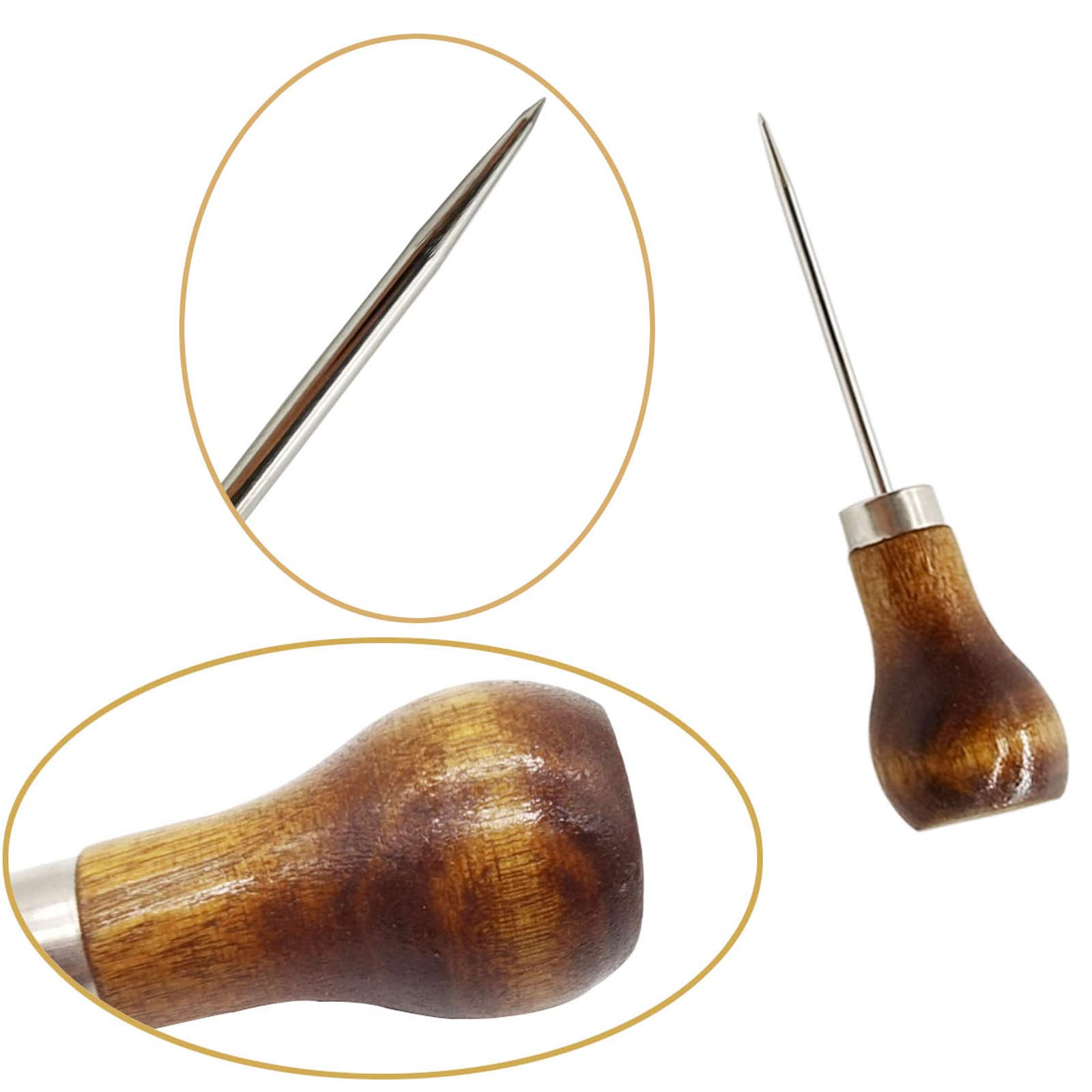 ROYHOO 10PCS Wooden Handle Scratch Awl for Leather Punch Hole or DIY Handmade Pin Punching Needles