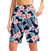 Viodia Women's 9" Long Swim Board Shorts with Pockets High Waisted Beach Swimsuits Knee Length Short for Women with Liner