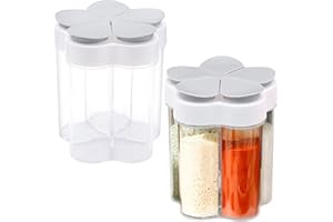 INHEMING 2 PCS Travel Spice Jars, 5-in-1 Seasoning Containers, Clear Plastic Condiment Bottle for Camping, Hiking, BBQ, Picnic