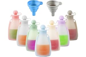 PandaEar 7 Pack Reusable Silicone Baby Food Pouches, Squeeze Pouches for Toddler Kids, BPA-Free Silicone Refillable Baby Food
