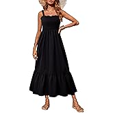 Youtalia Women's Smocked Maxi Dress Summer Boho Casual Square Neck A-Line Long Dresses Strap Beach Vacation Sundresses