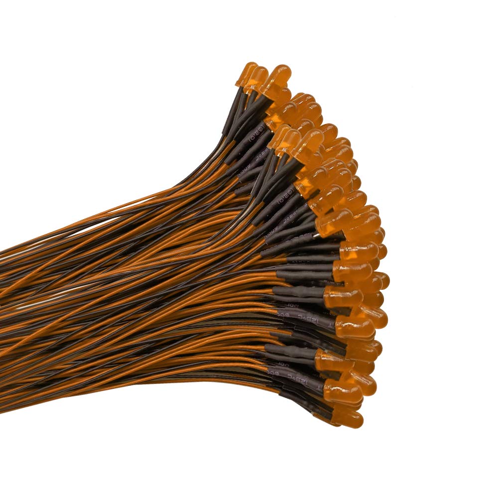 YIXISI 100 PCS 5mm LED Diodes Light with Diffused Colored Lens, Ultra Bright 12V 20cm Pre Wired, Orange