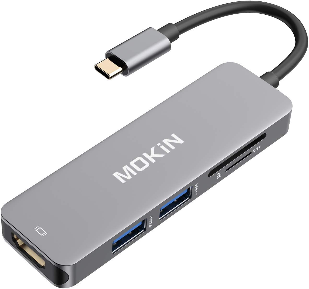 MOKiN USB/Type C Hub 5 in 1 to HDMI Adapter with 2 USB 3.0 Ports,SD/TF