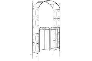 Outsunny 7' Metal Garden Arbor Arch with Scrollwork Doors for Ceremony, Weddings, Party, Backyard, Lawn