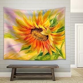 Sunflower, Oil Painting on Canvas - Fabric Wall Tapestry Home Decor - 51x60 inches