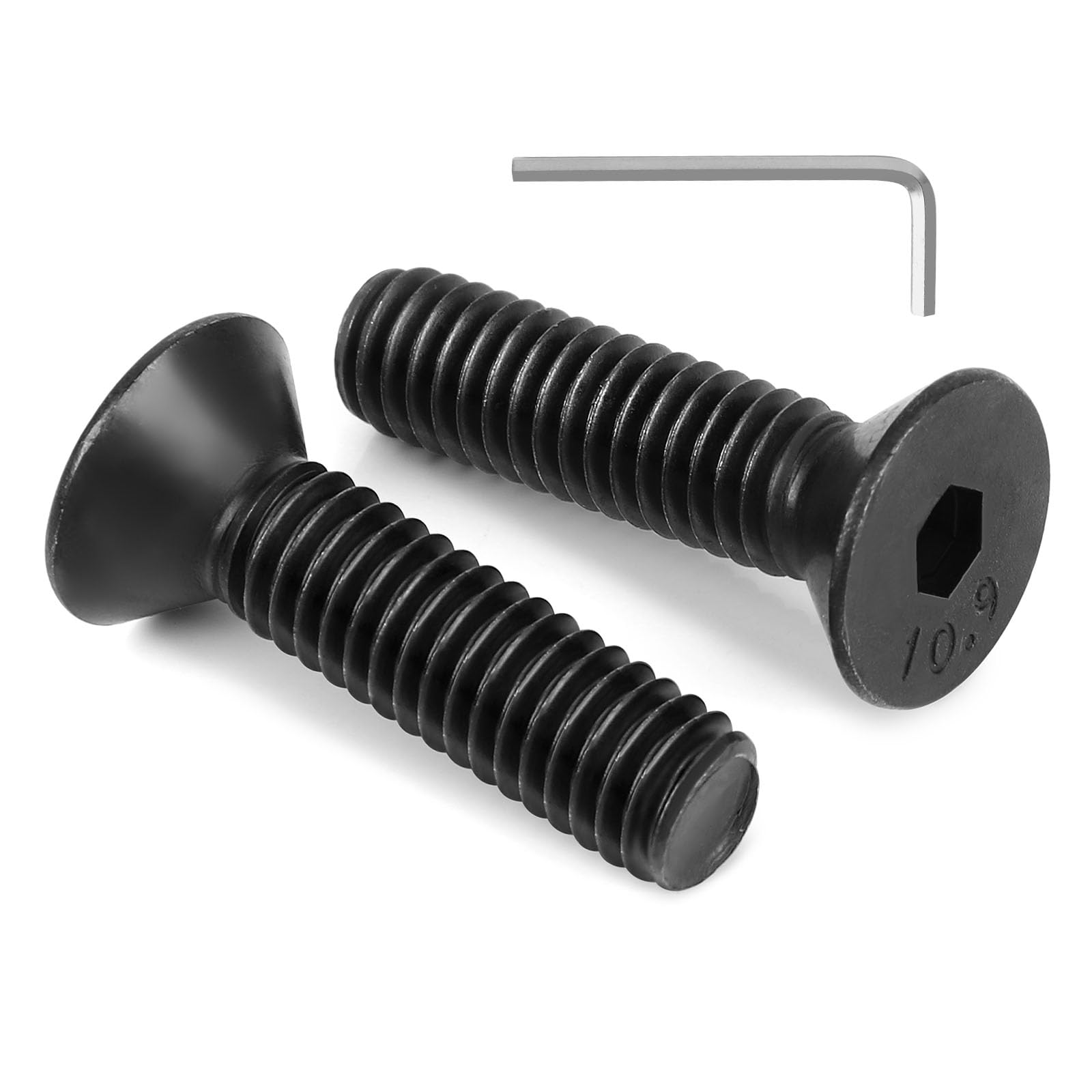 Photo 1 of 100 PCS M5 x 16mm Flat Head Socket Cap Screws Bolts, 10.9 Grade Carbon Steel Countersunk Allen Bolts, Full Thread, Black Coating, Screwdriver Included