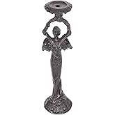 Sungmor Vintage Cast Iron Angel Candlestick Holder – 22.6” Antique Gothic Candle Stand for Home Decor, Taper & Pillar Candles, Rustic Black Decorative Centerpiece