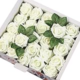 Febou Artificial Flowers, 50pcs Real Touch Artificial Foam Roses Decoration DIY for Wedding Bridesmaid Bridal Bouquets Centerpieces, Party Decoration, Home Display (Delicate Type, Ivory)