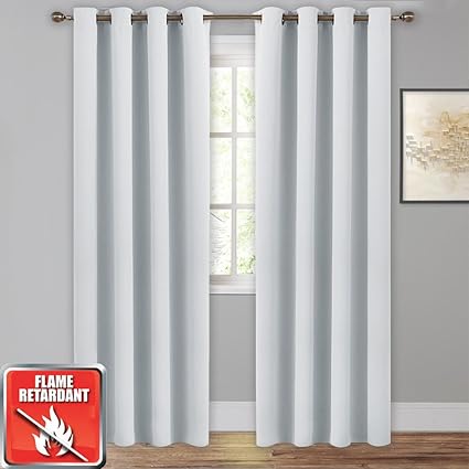 Living Room Flame Retardant Curtains Greyish White W52 X L84