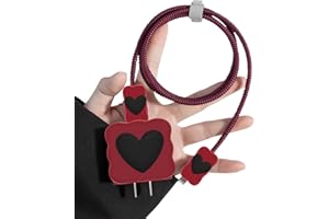 CameCosy Wave Cable Protector for iPhone 18W/20W Adapter, Cute Black Love Heart Design Soft Data Cable Saver Phone Charging P