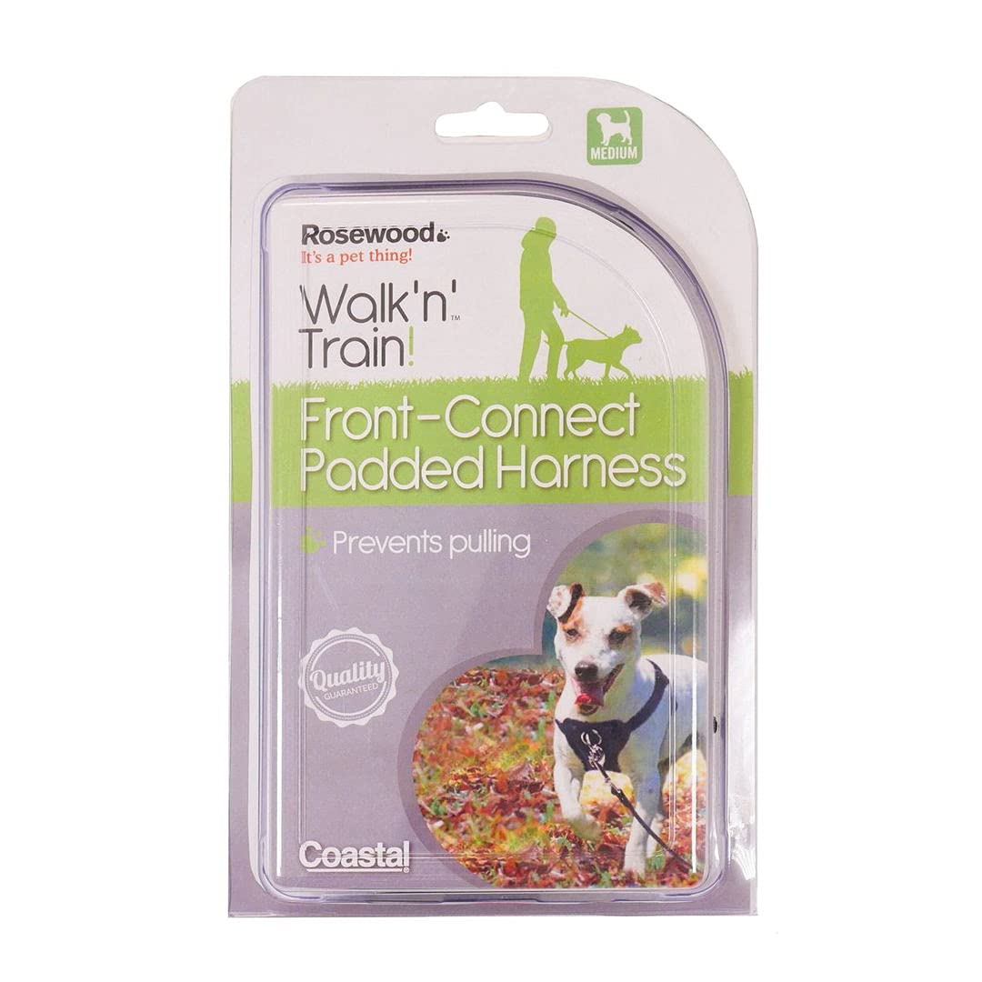 Rosewood Front Connect Harness for Dogs – Medium, No-Pull Design, Ideal for Training, Behaviour Control, and Leash Walking, Adjustable and Comfortable Fit for Medium Dogs, Grey