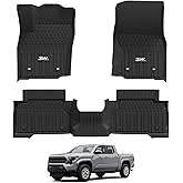 3W Floor Mats Fit for Toyota Tacoma Hybrid 2024 2025 2026, TPE All Weather Custom Fit Floor Liner for Tacoma Accessories 1st and 2nd Row Full Set Car Mats Easy Clean, Black(Only for Hybrid)
