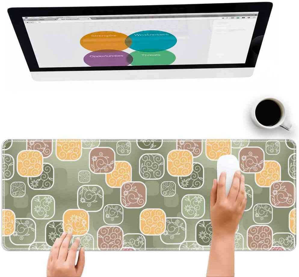 Mouse Pad Large Mousepad for Gaming Floral Oval Cornered