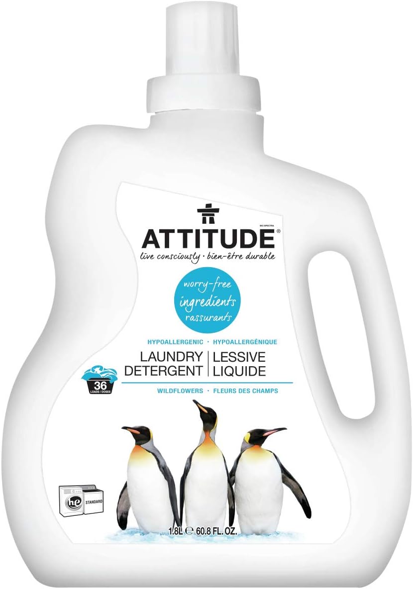 ATTITUDE Hypoallergenic Laundry Detergent, Wildflowers, 60.8 Fluid