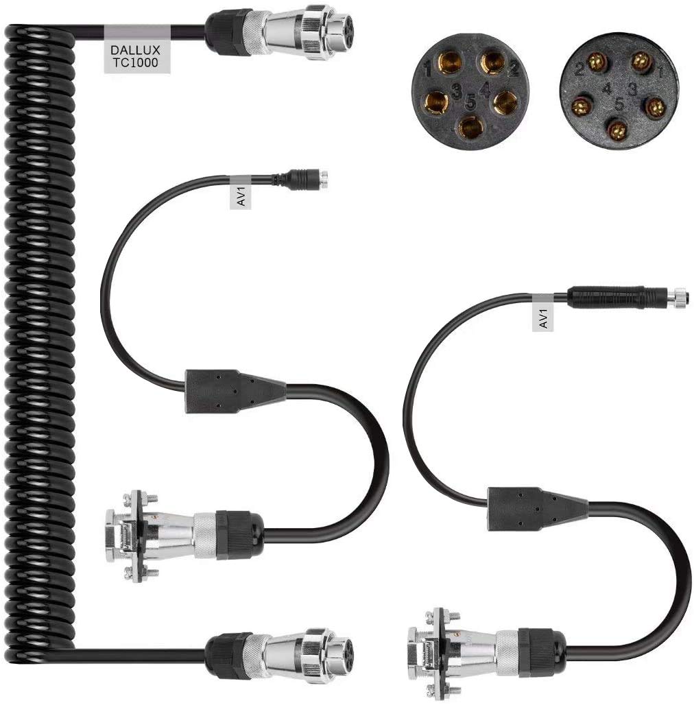 DALLUX Heavy Duty Vehicle Coil Trailer Cable with 1 Channel 4 PIN AV Connector Disconnect Kit for Truck Caravan Motor Home Backup Security Camera Monitor System