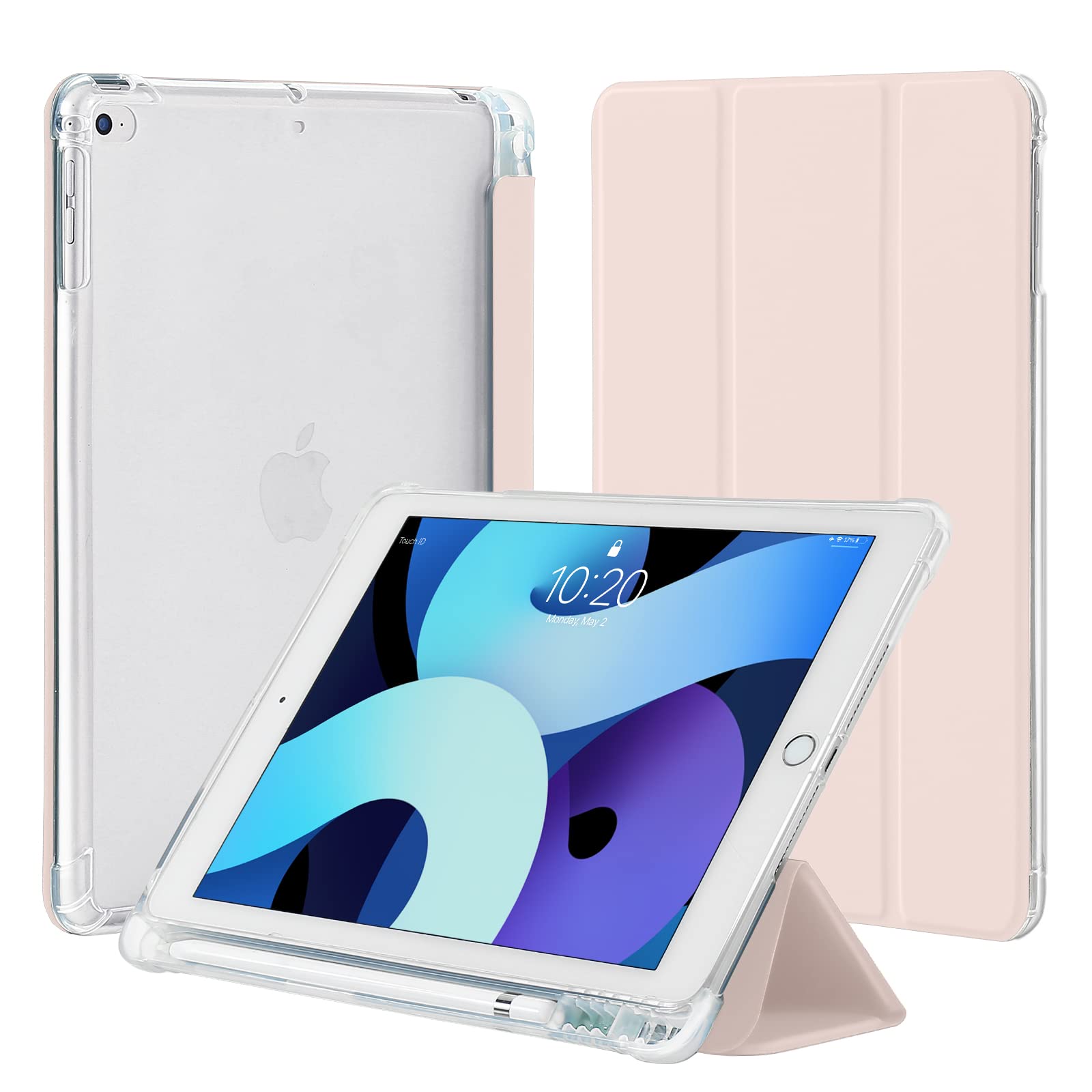 4UBonLife Case for iPad 6th / 5th Generation 9.7 inch 2018 2017 with Pencil Holder, Compatible with iPad Air 2/1, Slim Lightweight Soft TPU Case, Translucent Frosted Back Cover Shell, Pink