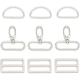 MELORDY 15Pcs Metal Swivel Snaps Hooks with D Rings and Tri-Glides Slide Buckles for Key Lanyard Purse Bag Straps Dog Collars DIY Sewing Hardware Craft (1-1/2 inch,Silver)
