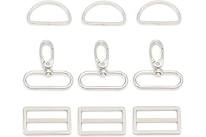 MELORDY 15Pcs Metal Swivel Snaps Hooks with D Rings and Tri-Glides Slide Buckles for Key Lanyard Purse Bag Straps Dog Collars DIY Sewing Hardware Craft (1-1/2 inch,Silver)