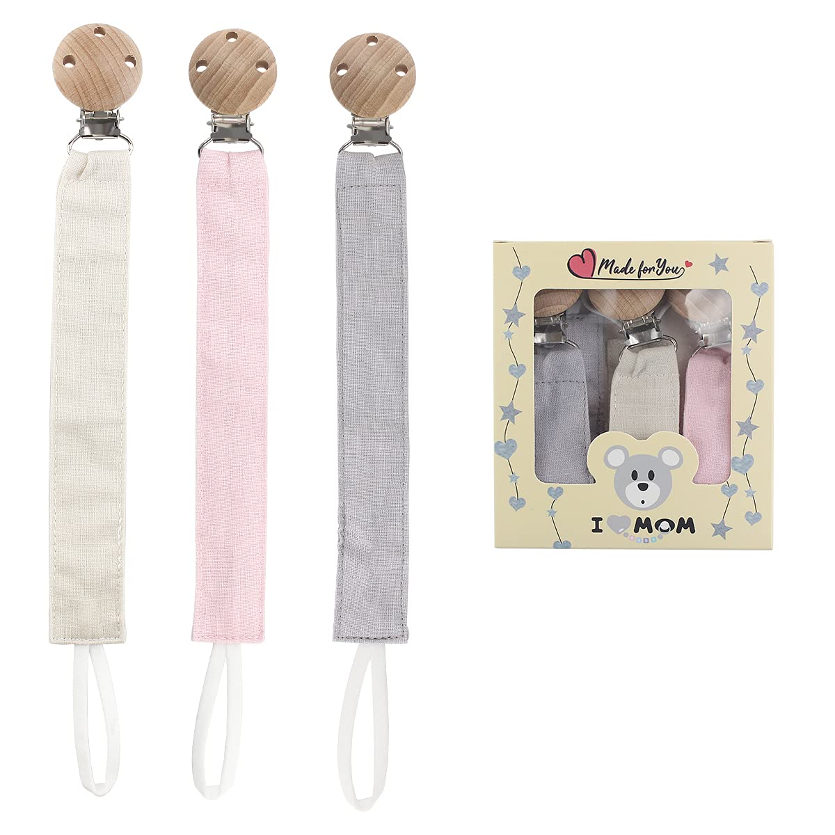 RUBY 3-Piece Dummy Chain Fabric Set, Cotton Dummy Chain for Girls and boy, Dummy Chains with Beech Wood Clip