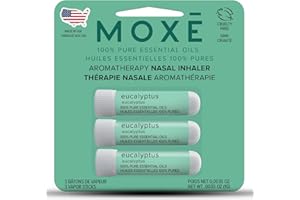 MOXE MOXĒ Eucalyptus Essential Oil Nasal Inhaler, Sinus & Congestion Relief, Daily Relaxation, Stress Relief, Therapeutic No-Mess Aromatherapy, Pure and Natural, Made in USA (3 Pack) packaging may vary