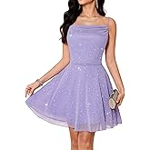 Bridesmay Women's Sparkly Short Cocktail Party Dresses, Spaghetti Strap Cowl Neck Mini Prom Dress 2026