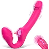 Strapless Strap-On Double-Ended Dildo with 10 Modes & Remote Control, Anti-Slip Silicone Realistic G-Spot Anal Dildo Vibrator