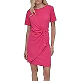 DKNY Womens Short Sleeve Jewel Neck Sheath Mini Dress