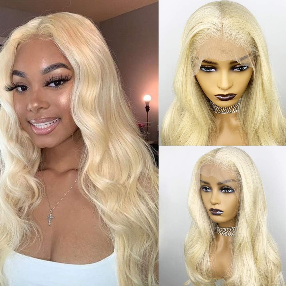 Long Fashion Blonde Lace Wig 613 Color Futura Fiber 13X6 Glueless Long Natural Wavy Middle Part Synthetic Lace Front Wigs For Women Half Hand Tied Japanese Futura Heat Resistant 22 Inch Daily Use