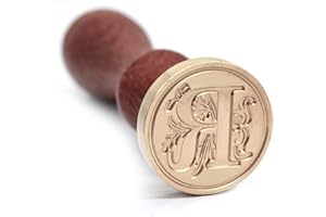 TELOSMA Medieval Initial Alphabet Stamps for Sealing Wax, Brass Head Wooden Handle, Decorate Thanksgiving Card/Envelope/Gift Wrap/Wedding Engagement Party Invitation - Letter R