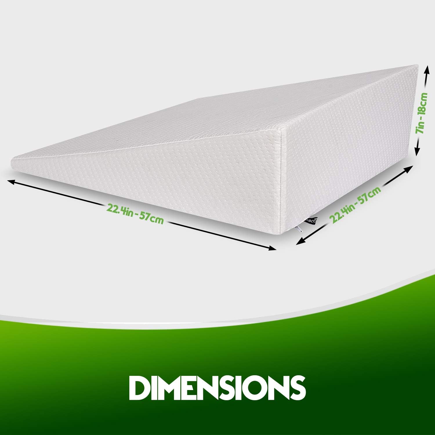 Bed Wedge Pillow with Memory Foam Top - Reduce Neck and Back Pain, Snoring, and Respiratory Problems - Ideal for Sleeping, Reading, Rest or Elevation - Breathable and Washable Cover - 7 in: Kitchen & Dining