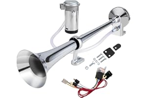 AOLIHAN Loud Train Horn Kit for Truck,Super Loud 150DB 12V Car Horn,18 Inches Chrome Zinc Single Trumpet Air Horn with Compressor for Car Truck Train Boat (silver single tube horn with wire, 12v)