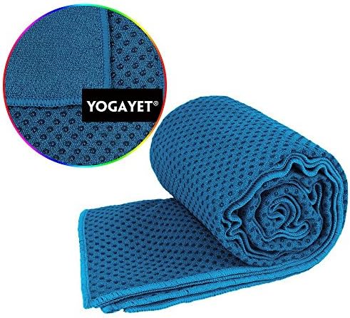 YOGAYET Skidless Hot Yoga Towel Ultra Absorbent Microfiber Non Slip Mat Towels Premium Mat-Size 72"×24.5" Grip Design Machine Washable(Blue)