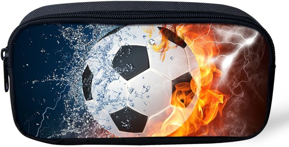 POLERO Kids Pencil Case Water Fire Football Print Pen Bag Boys Stationery Pouch School Supplies Bags, Soccer Water Fire