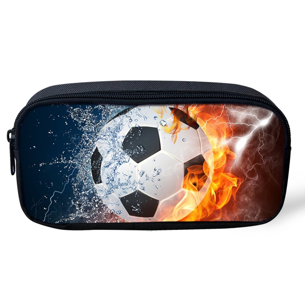 POLERO Kids Pencil Case Water Fire Football Print Pen Bag Boys Stationery Pouch School Supplies Bags
