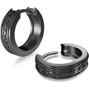 KRKC&CO Hoop Earrings Men, Black Silver Cubic Zirconia Iced Huggie Earring | 925 Sterling Silver Post, Hypoallergenic Cool Vi