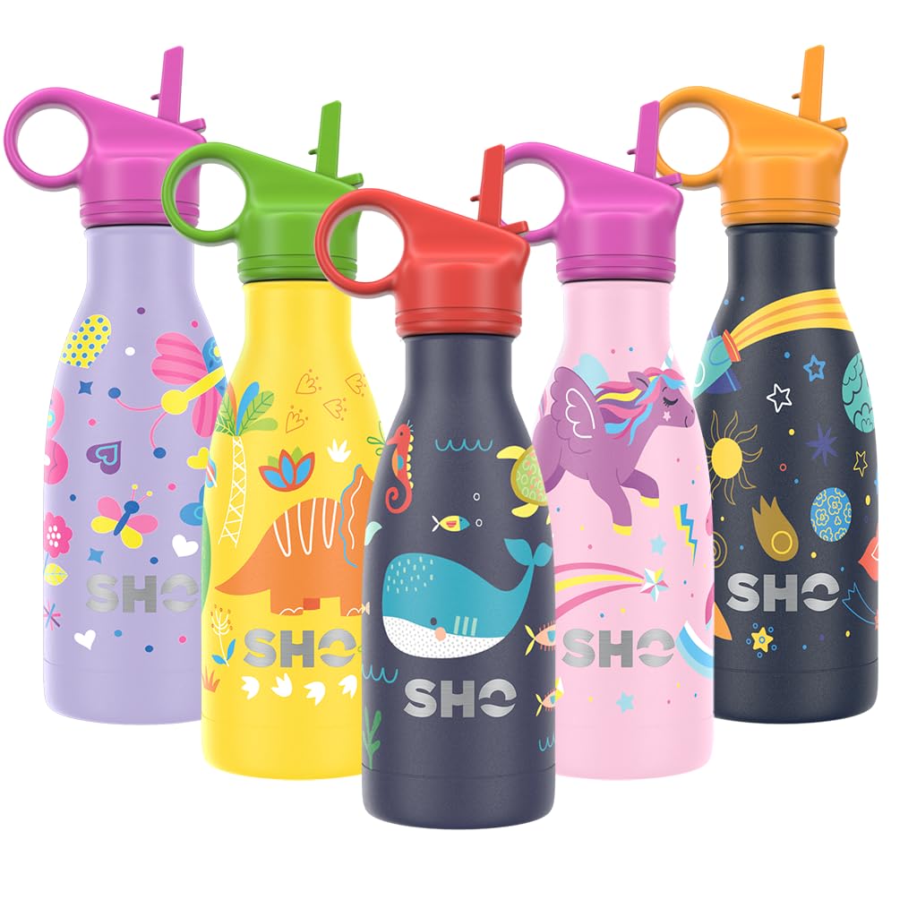 SHO Kids Bottle - Original 2.0 - Ultimate Insulated, Double Walled Stainless Steel Vacuum Flask & Water Bottle - 12 Hours Hot & 24 Hours Cold - 260ml - BPA Free (260ml, Under The Sea with Straw Lid) โ image 1