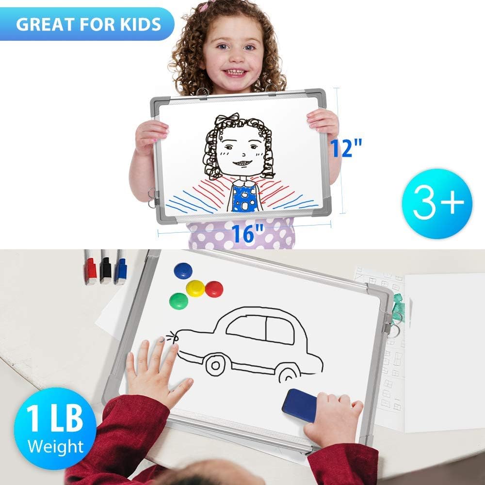 Small Dry Erase White Board, ARCOBIS 12" x 16" Magnetic Hanging Double-Sided Whiteboard for Wall, Portable Mini Easel Board for Kids Drawing, Kitchen Grocery List, Cubicle Planning Memo Board : Office Products