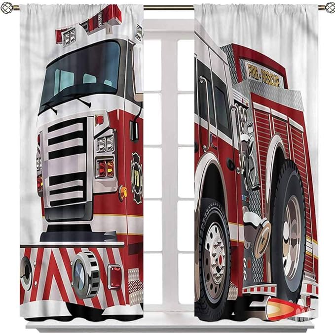 YUAZHOQI Fire Truck Rod Pocket Curtain Panel, Rescue Department Car