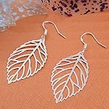 925 Sterling Silver Floral 3D Filigree Hollow Leaf Hook Drop Dangle Earrings
